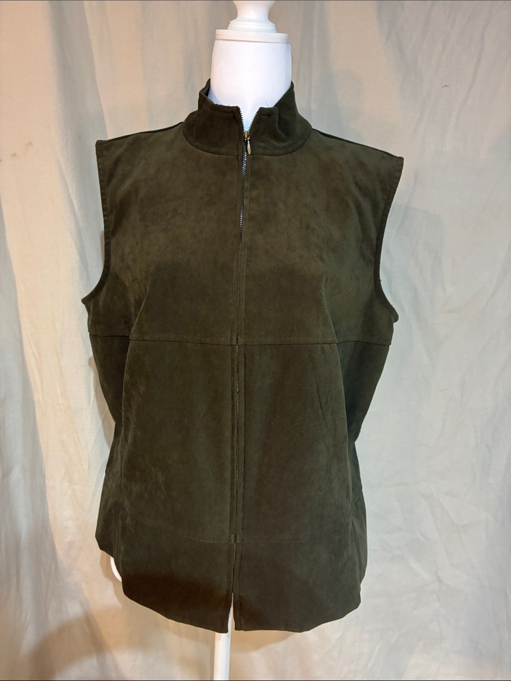 Worthington Olive Green Suede Zip Vest